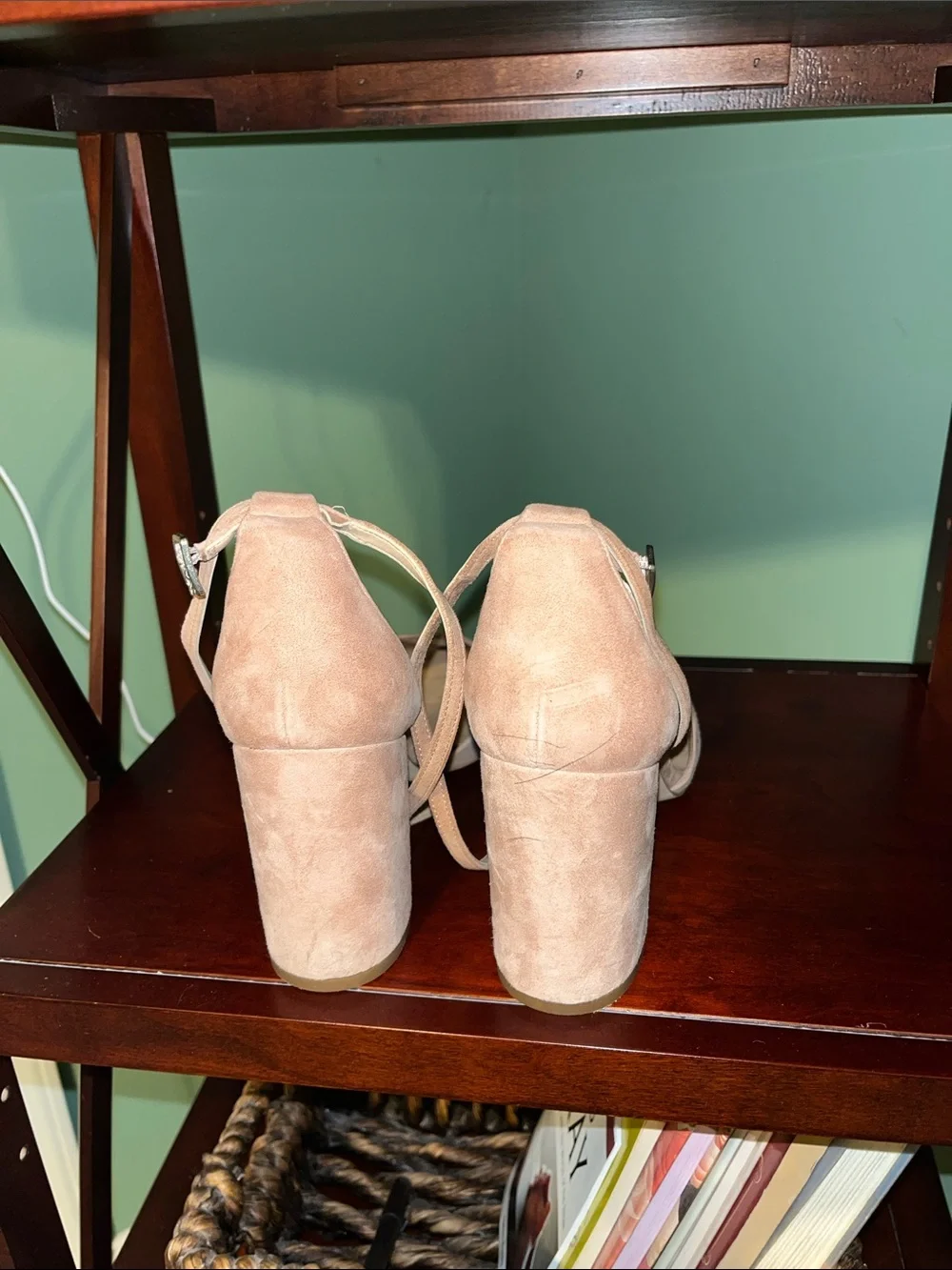 Franco Sarto Perry Perforated Suede Block Heel Pumps - Taupe / Blush, Size 10